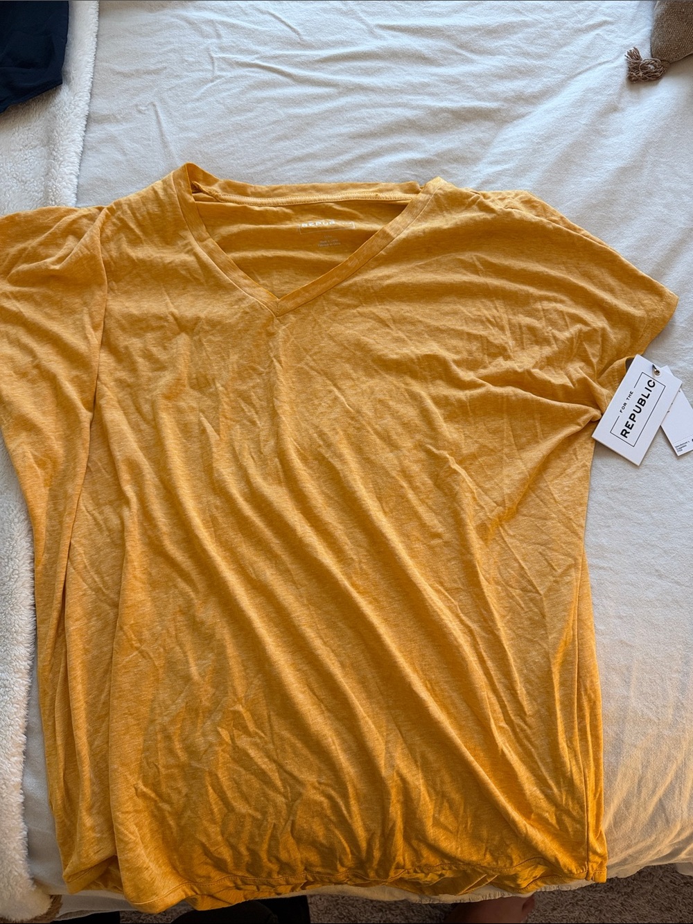 For The Republic Women's V-Neck Short Sleeve Top in Mustard Yellow